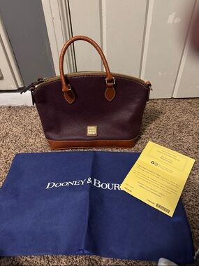 Dooney & Bourke Plum Leather Satchel with Tan Trim and Handles